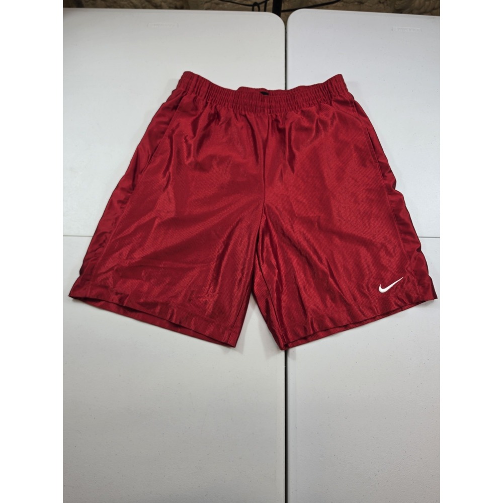 Y2K Nike Basketball Shorts Men L Red Shiny Silky Dazzle Long Loose Baggy